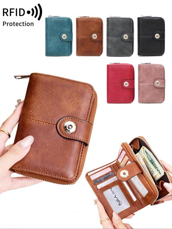 Women's Vintage RFID Blocking Wallet, Casual Multi Card Slot Short Wallet, Fashionable Magnetic Snap Closure Card Holder for Daily Use