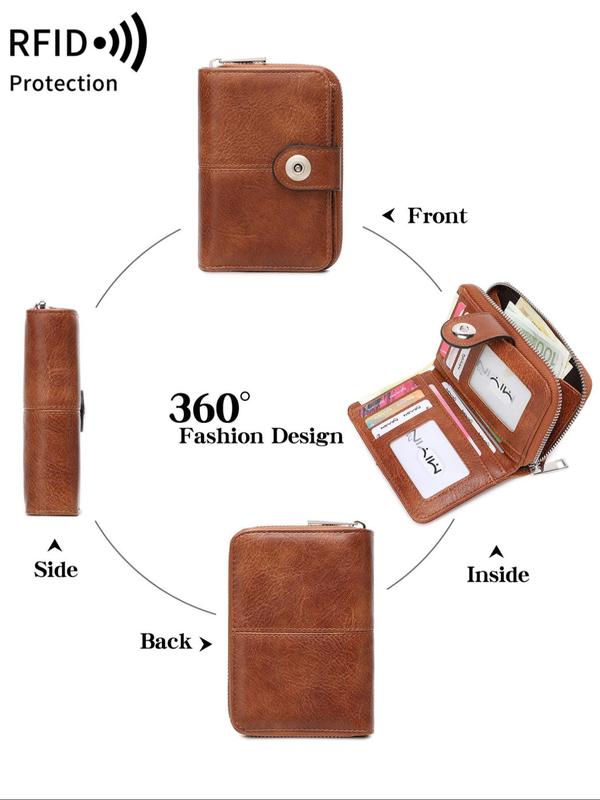 Women's Vintage RFID Blocking Wallet, Casual Multi Card Slot Short Wallet, Fashionable Magnetic Snap Closure Card Holder for Daily Use