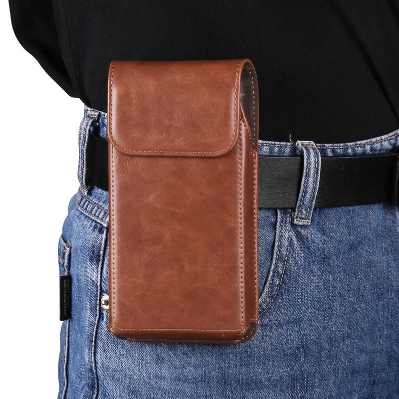 Luxury Cow Leather Belt Clip Phone Case Men Travel Waist Bag For iPhone 15 14 13 12 11 Pro Max X XS 7 8 Plus Holster Pouch Cover