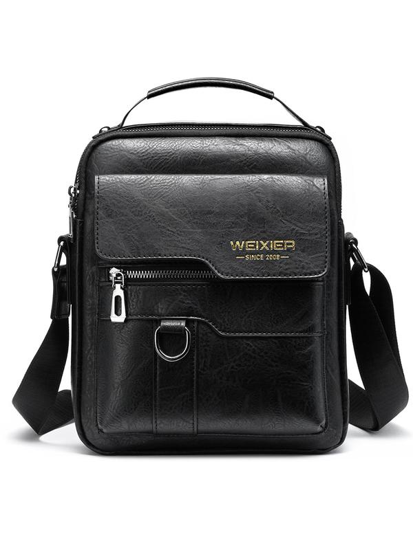 Men's Business Letter Detail Zipper Crossbody Bag, Vintage PU Leather Shoulder Bag, Casual Trendy Versatile High-quality Daily Commuting Bag