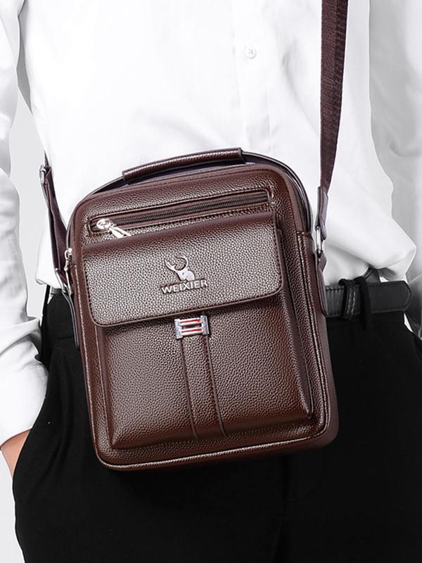 Men's Casual Solid Color Crossbody Bag, Vintage Pu Leather Zipper Shoulder Bag for Daily Used, Casual Trendy Versatile High-quality Daily Commuting Bag