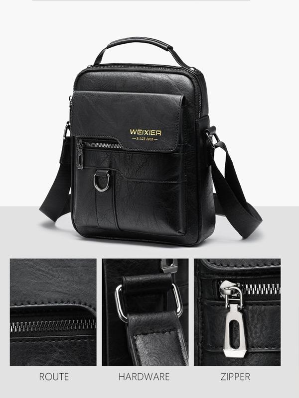 Men's Business Letter Detail Zipper Crossbody Bag, Vintage PU Leather Shoulder Bag, Casual Trendy Versatile High-quality Daily Commuting Bag