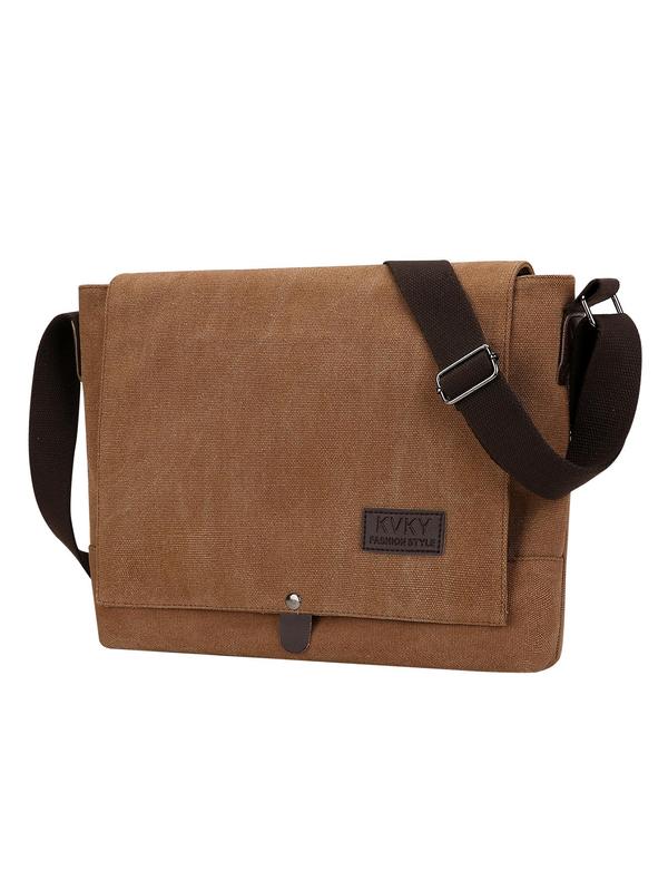 Men's Casual Letter Patched Decor Messenger Bag, Lightweight Flap Shoulder Bag, Vintage Crossbody Bag for Daily Commute