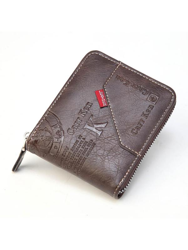 Men's Business Fashion Letter Pattern Short Wallet, 2024 New Style Casual Trendy Zipper Card Holder, Simple Style Money Saving Wallet for Daily Use