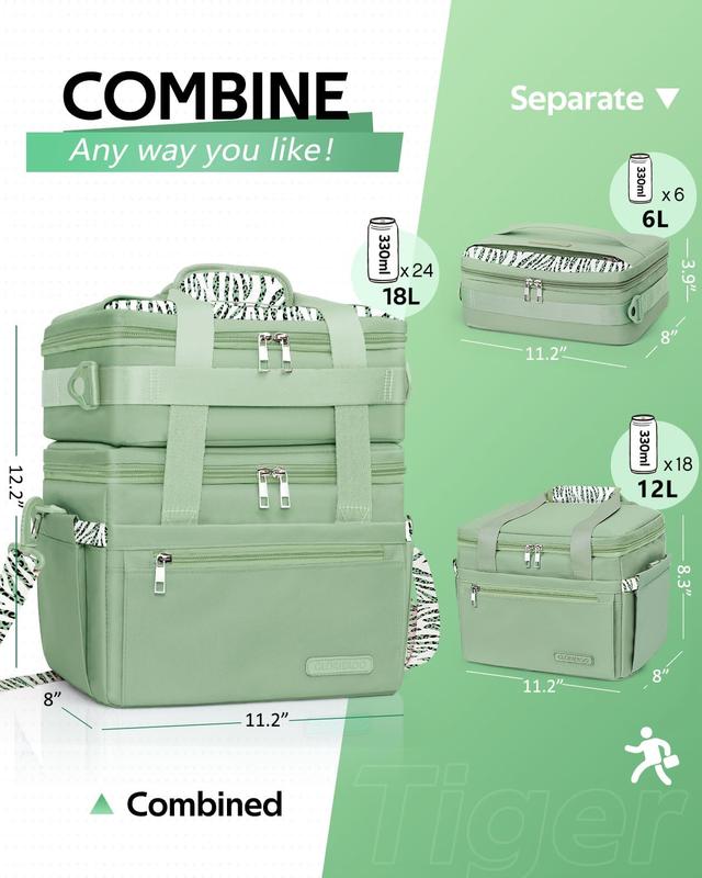 GLORIEROO Lunch Bag - 2024 Newest Insulated 3-in-1 Cooler Bag - Large Leak-Proof Double Deck Lunch Box with Removable Compartments - Perfect for Work, Travel, and Outdoor Picnics