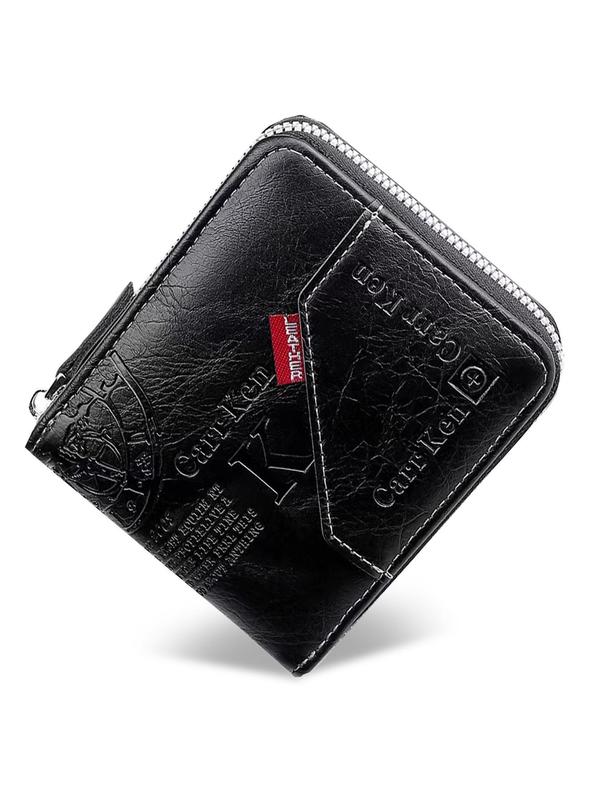 Men's Business Fashion Letter Pattern Short Wallet, 2024 New Style Casual Trendy Zipper Card Holder, Simple Style Money Saving Wallet for Daily Use