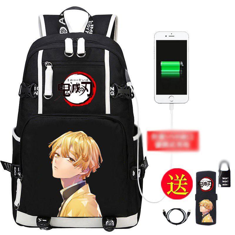 Backpack with 2 white lines printed with KIMETSU NO YAIBA THE DEVIL SWORD, gift for lover, relatives, friends, fans