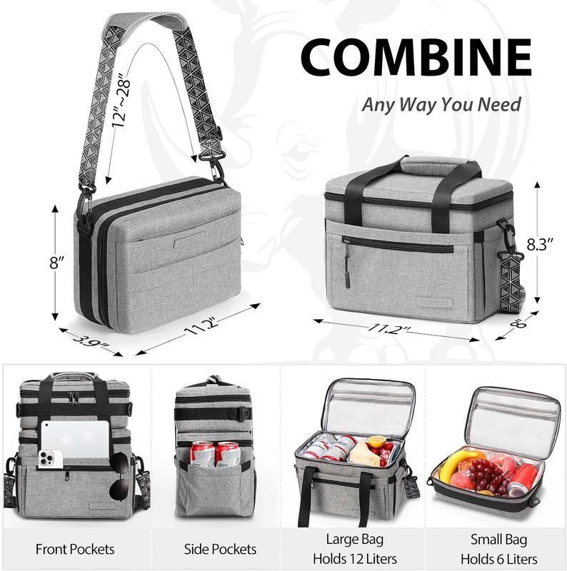 GLORIEROO Lunch Bag - 2024 Newest Insulated 3-in-1 Cooler Bag - Large Leak-Proof Double Deck Lunch Box with Removable Compartments - Perfect for Work, Travel, and Outdoor Picnics