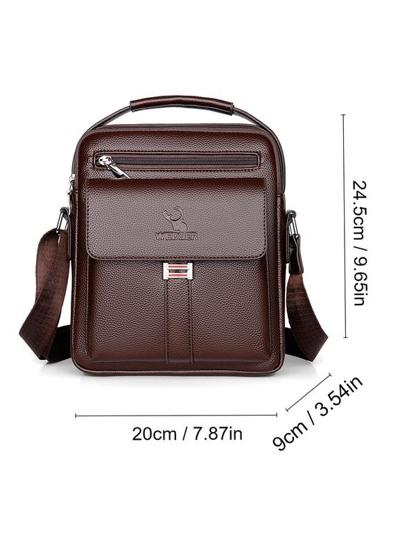 Men's Casual Solid Color Crossbody Bag, Vintage Pu Leather Zipper Shoulder Bag for Daily Used, Casual Trendy Versatile High-quality Daily Commuting Bag