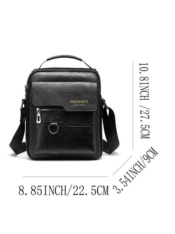 Men's Business Letter Detail Zipper Crossbody Bag, Vintage PU Leather Shoulder Bag, Casual Trendy Versatile High-quality Daily Commuting Bag