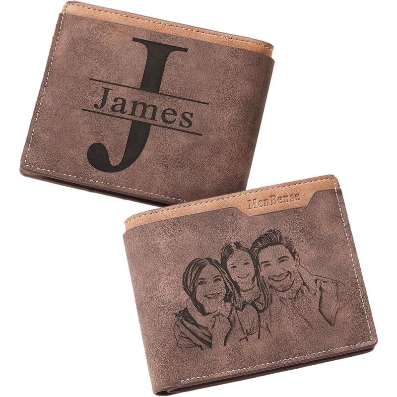 Personalized Photo & Name Initials Wallet for Men, Customized Gifts for Husband Dad Son Family,Birthday Anniversary Father's Day Christmas Gifts