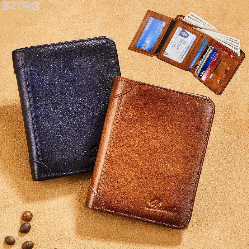 Genuine Leather RFID Blocking Wallets For Men Vintage Thin Short Multifunctional ID Credit Card Holder Money Bag Gifts For Men