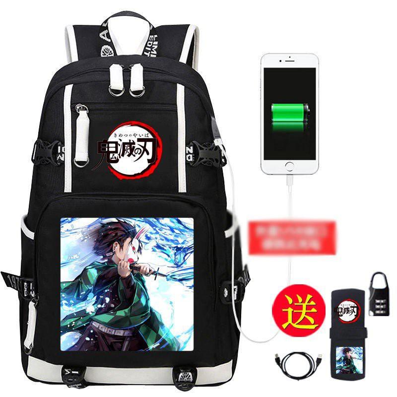 Backpack with 2 white lines printed with KIMETSU NO YAIBA THE DEVIL SWORD, gift for lover, relatives, friends, fans