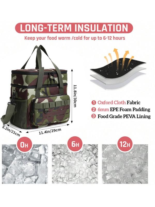 Camo Pattern Lunch Bag, Large Capacity Insulated Picnic Bag, Multi-functional Shoulder Bag, Outdoor Picnic Bag, Wear-resistant Dirty-proof Bag