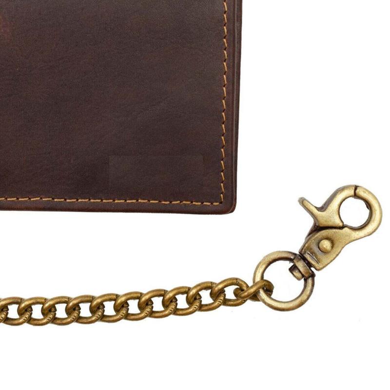 Men's Genuine Hunter Leather Biker Long Chain Wallet with RFID Blocking Bifold