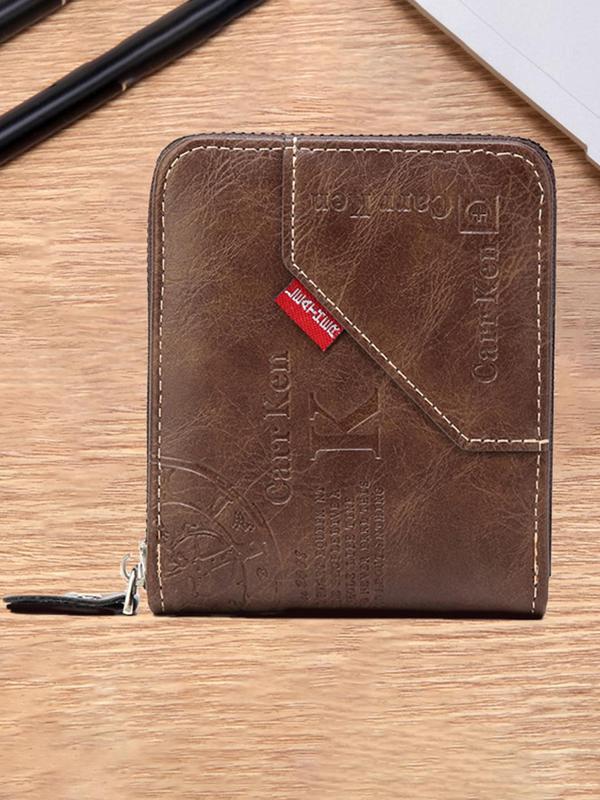 Men's Business Fashion Letter Pattern Short Wallet, 2024 New Style Casual Trendy Zipper Card Holder, Simple Style Money Saving Wallet for Daily Use