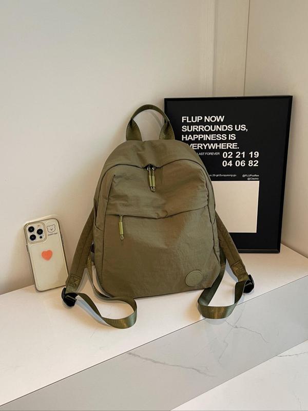 Solid Color Backpack, 2024 New Style Casual Plain Zipper Backpack for Men & Women, Simple Style School Bag for High School Students, Backpacks for School, Fall Outfits, Earthtone Fall Freshness