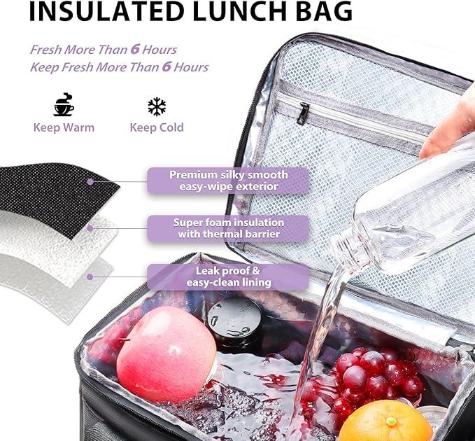 GLORIEROO Lunch Bag - 2024 Newest Insulated 3-in-1 Cooler Bag - Large Leak-Proof Double Deck Lunch Box with Removable Compartments - Perfect for Work, Travel, and Outdoor Picnics