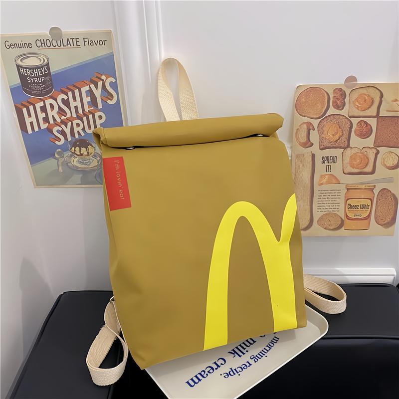 McDonald's backpack Funny Backpack Classic Large Capacity Paper Bag Cute Shoulder Bag schoolbag Casual Canvas Backpack Notebook Bag for Men and Women