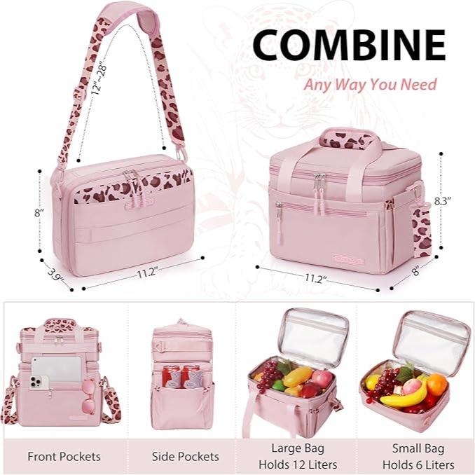 GLORIEROO Lunch Bag - 2024 Newest Insulated 3-in-1 Cooler Bag - Large Leak-Proof Double Deck Lunch Box with Removable Compartments - Perfect for Work, Travel, and Outdoor Picnics