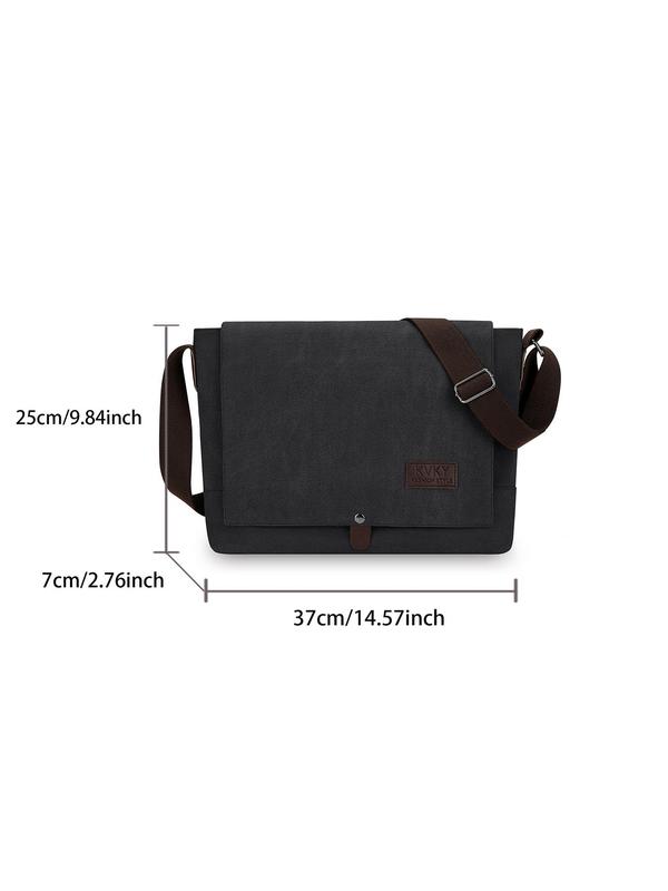 Men's Casual Letter Patched Decor Messenger Bag, Lightweight Flap Shoulder Bag, Vintage Crossbody Bag for Daily Commute