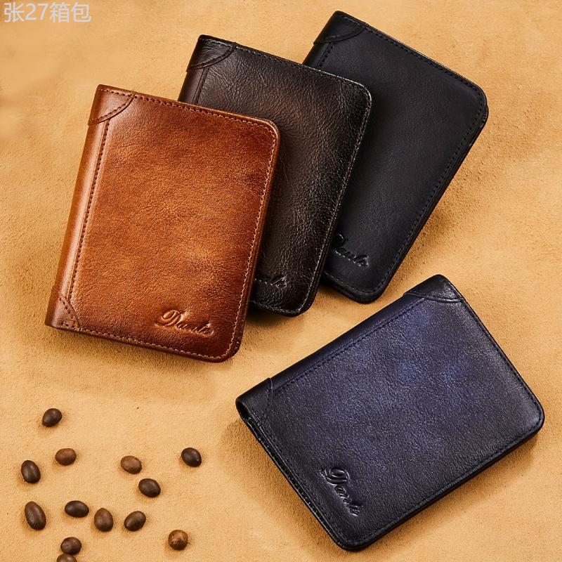 Genuine Leather RFID Blocking Wallets For Men Vintage Thin Short Multifunctional ID Credit Card Holder Money Bag Gifts For Men