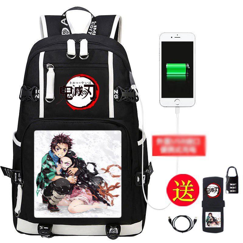 Backpack with 2 white lines printed with KIMETSU NO YAIBA THE DEVIL SWORD, gift for lover, relatives, friends, fans