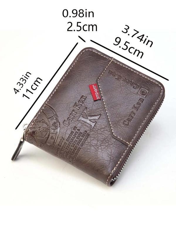 Men's Business Fashion Letter Pattern Short Wallet, 2024 New Style Casual Trendy Zipper Card Holder, Simple Style Money Saving Wallet for Daily Use