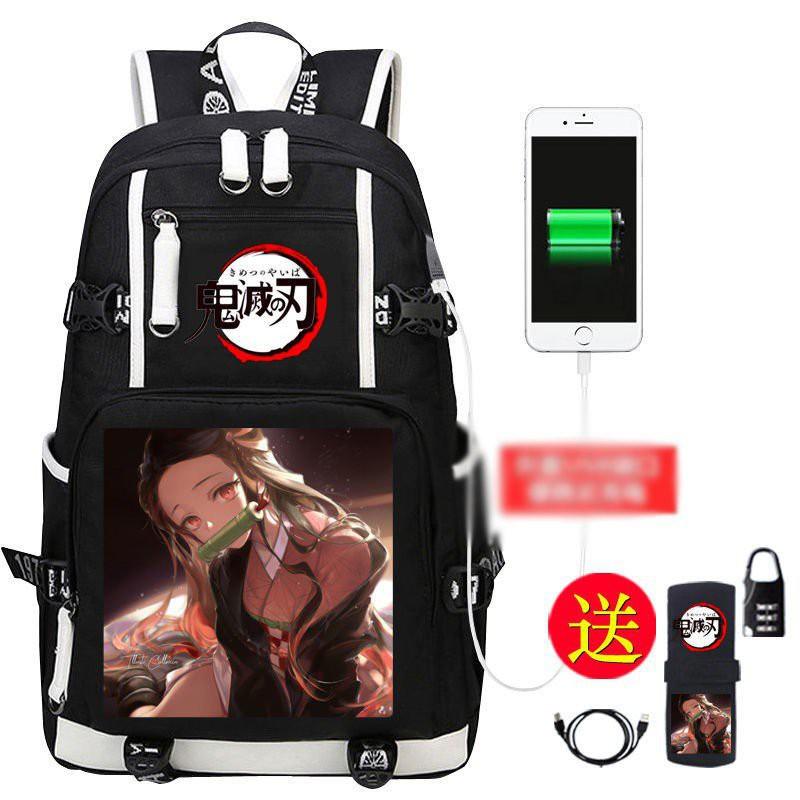 Backpack with 2 white lines printed with KIMETSU NO YAIBA THE DEVIL SWORD, gift for lover, relatives, friends, fans