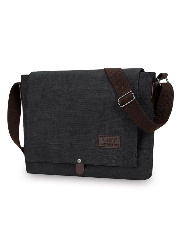 Men's Casual Letter Patched Decor Messenger Bag, Lightweight Flap Shoulder Bag, Vintage Crossbody Bag for Daily Commute