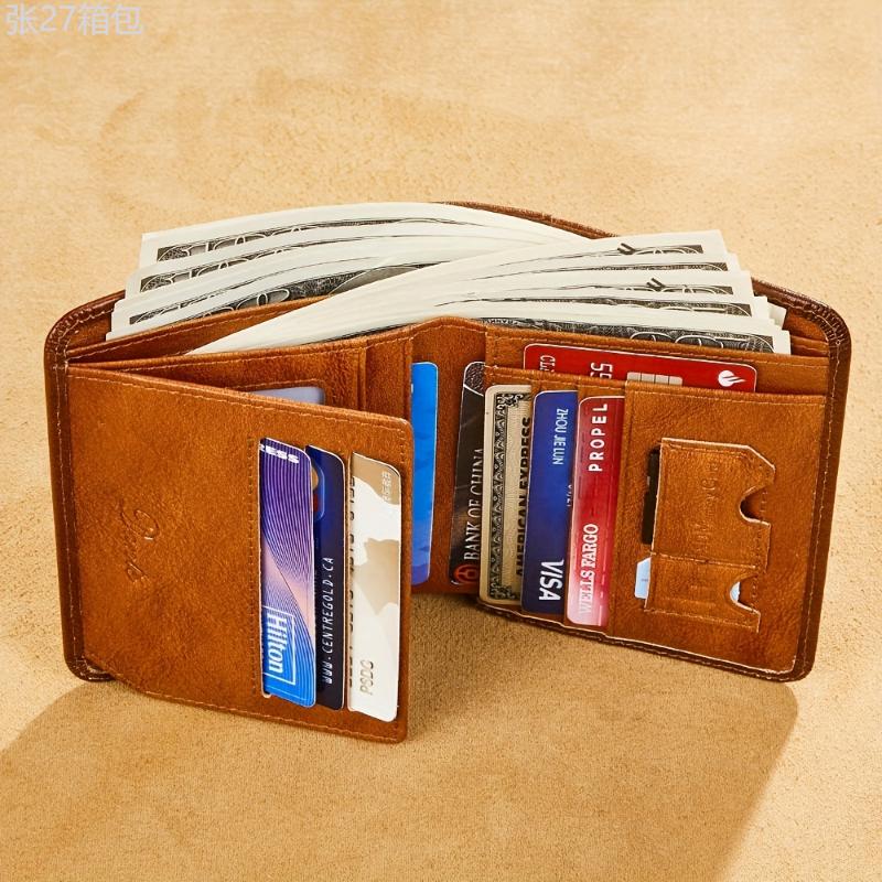 Genuine Leather RFID Blocking Wallets For Men Vintage Thin Short Multifunctional ID Credit Card Holder Money Bag Gifts For Men