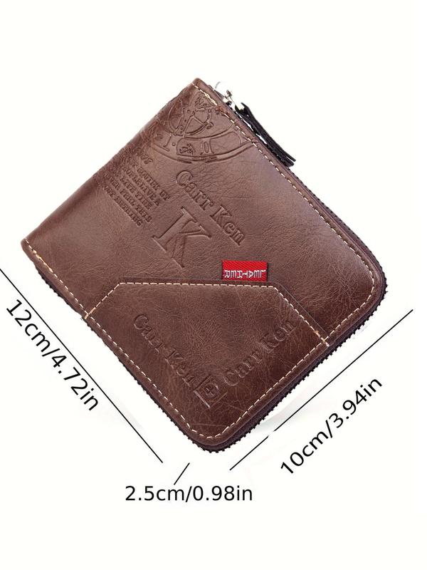 Men's Business Fashion Letter Pattern Short Wallet, 2024 New Style Casual Trendy Zipper Card Holder, Simple Style Money Saving Wallet for Daily Use