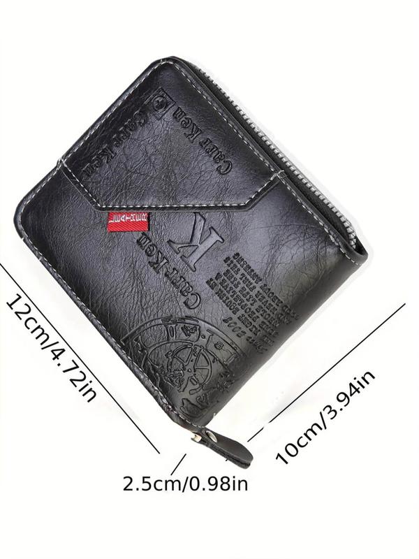 Men's Business Fashion Letter Pattern Short Wallet, 2024 New Style Casual Trendy Zipper Card Holder, Simple Style Money Saving Wallet for Daily Use