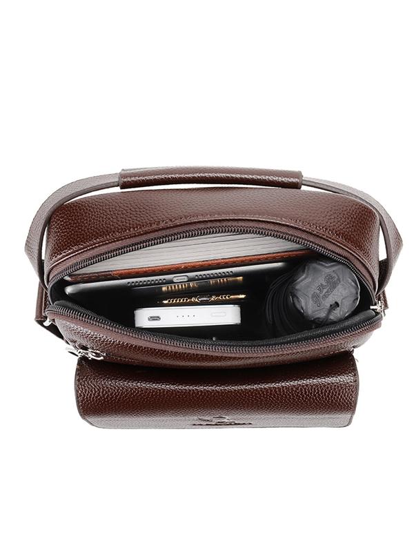 Men's Casual Solid Color Crossbody Bag, Vintage Pu Leather Zipper Shoulder Bag for Daily Used, Casual Trendy Versatile High-quality Daily Commuting Bag