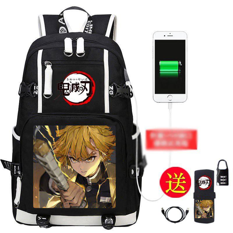 Backpack with 2 white lines printed with KIMETSU NO YAIBA THE DEVIL SWORD, gift for lover, relatives, friends, fans