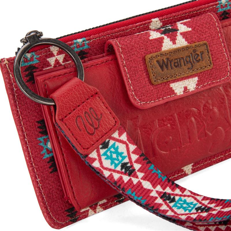 Wrangler Wallets for Women Western Women Purse Boho Aztec Clutch Wristlet Wallet with Double Layer Credit Card Holder Women's Wallet with zipper