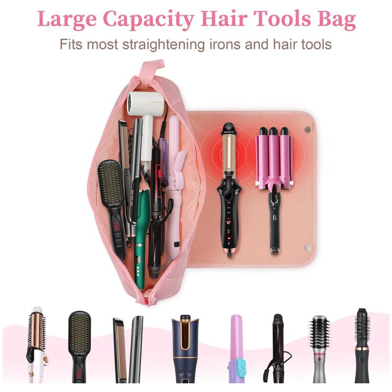 Hair Tools Travel Bag Heat Resistant Mat 2 in 1 Heat Resistant Glove Hair Styling Accessory Organizer and Heat Resistant Mat Haircare Accessories Travel Carrying Case for Straightener Curling Iron Hair Dryer, Portable Organizer Portable Cosmetic