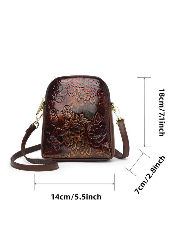 Women's Fashion Flower Embossed Decor Crossbody Bag, Casual PU Leather Shoulder Bag for Daily Used, Trendy Versatile High-quality Daily Commuting Bag