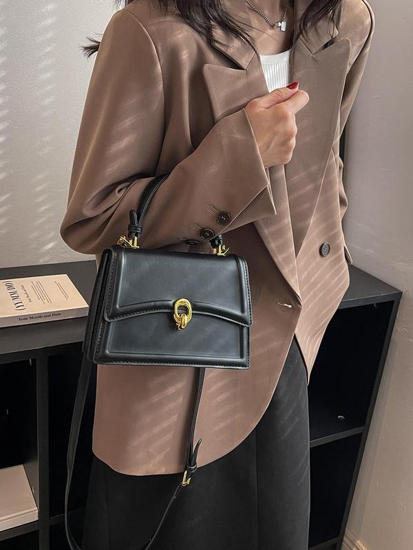 Women's Solid Color PU Leather Crossbody Bag, Fashionable Buckle Decorated Shoulder Bag for Daily Used, Casual Trendy Versatile High-quality Daily Commuting Bag