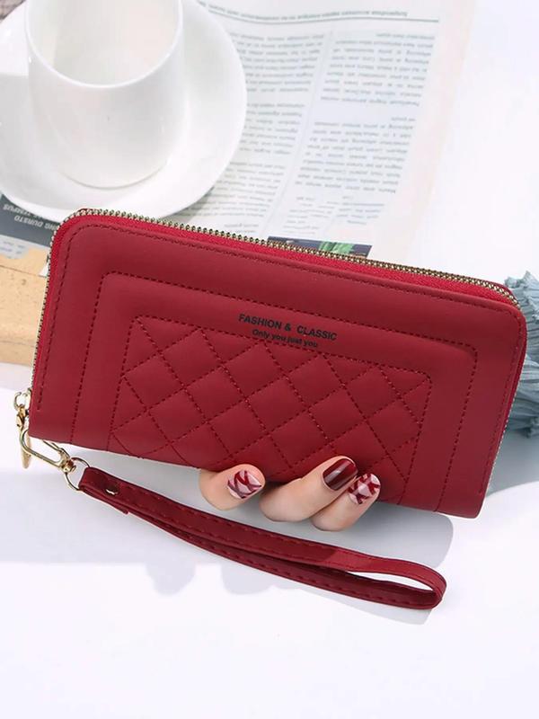 Women's Elegant Quilted Wristlet Long Wallet, Casual Trendy Zipper Purse for Card Holder, Fashionable Wallet for Daily Use for Women