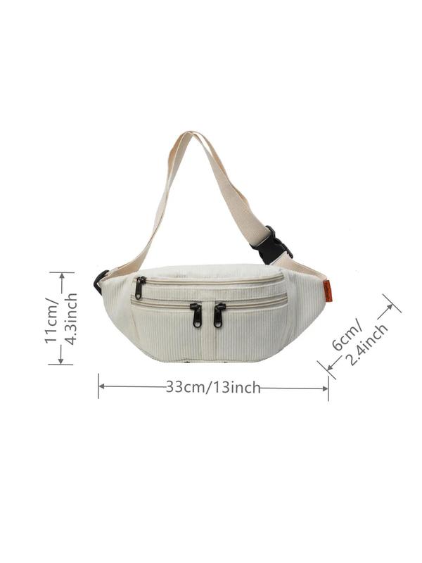 Women's Solid Color Fanny Pack, Fashionable Corduroy Zipper Chest Bag, All-match Commuter Bag for Daily Used