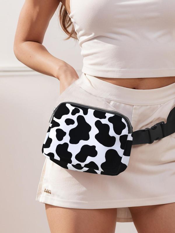 Fashionable Cow Print Fanny Pack, Casual Versatile Zipper Chest Bag for Women, Trendy All-match Sling Bag for Daily Use