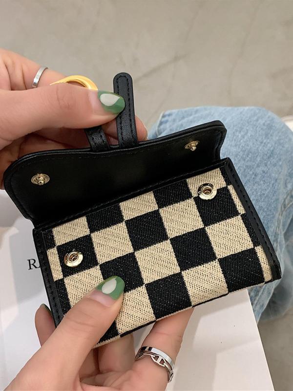 Checkerboard Pattern D Letter Design Card Holder, Elegant Short Wallet for Women & Girls, Trendy All-match & Exquisite Card Holder for Birthday & Fall Gift