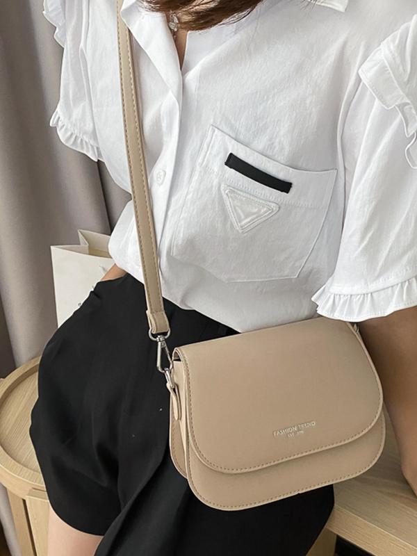 Women's Minimalist Casual Plain Crossbody Bag, Fashionable Letter Design Saddle Crossbody Bag with Adjustable Strap For Work & Daily Used