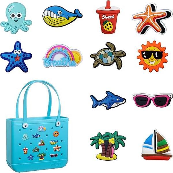 12pcs Charms for Bogg Bag, Accessories for Bogg Bag, PVC Flower Charms for Simply Southern Totes, Insert Decorative for Handbag Beach Tote Bag