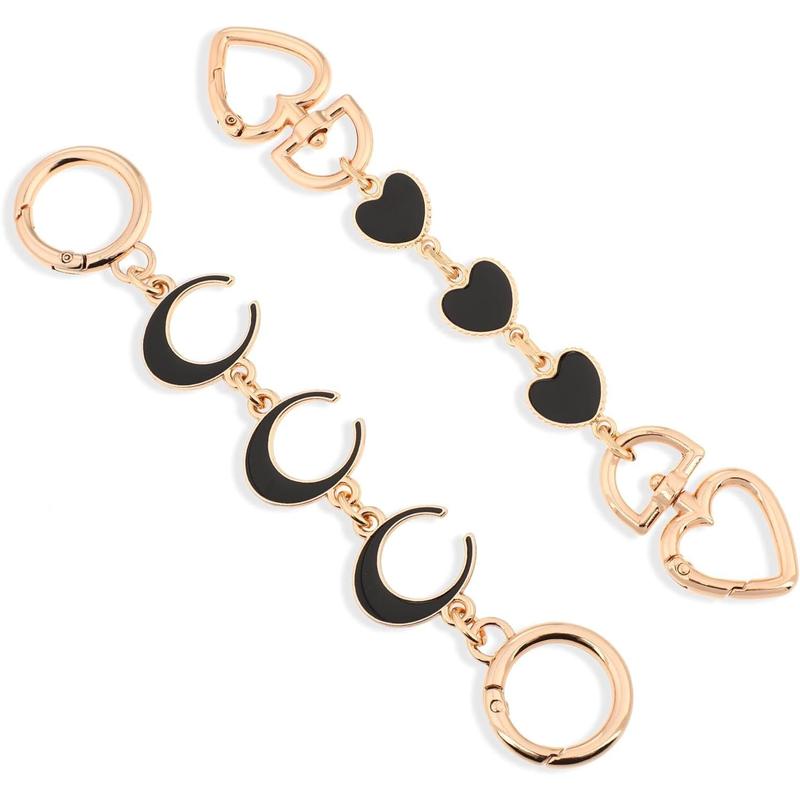 2 Purse Strap Extenders Bag Extender Chain, Heart & Moon Black Purse Extender Chain Replacement Small Bag Extender Purse Accessories Bag Charms for Shoulder Bag Handbags Purse Making Supplies