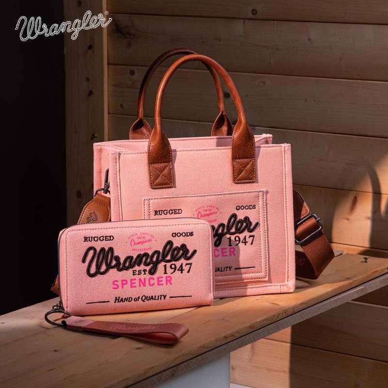 Wrangler 2PCS Bag Set-MediumCanvas Tote Bag & Wristlet Wallet