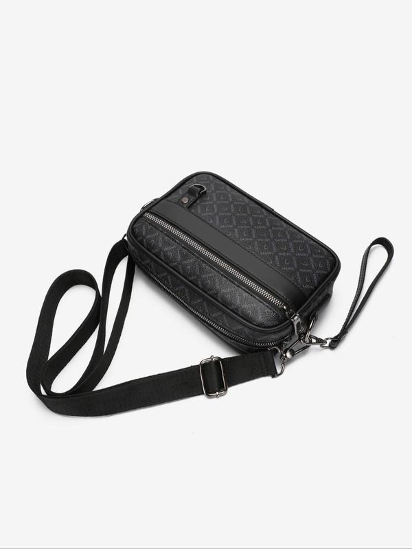 Men's Fashionable Plain Color Crossbody Bag, Pu Leather Zipper Shoulder Bag for Daily Used, Casual Trendy Versatile High-quality Daily Commuting Bag