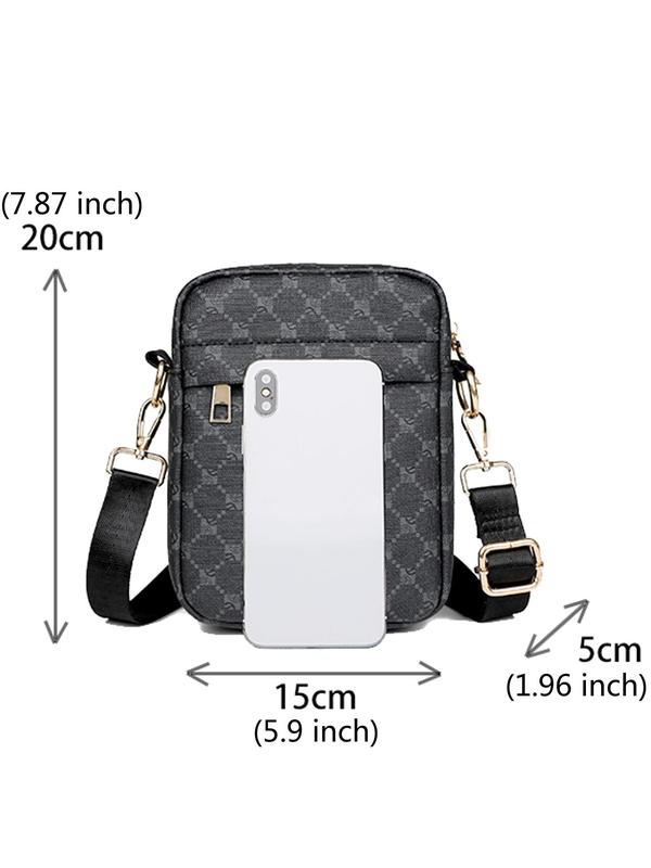 Men's Casual Geometric Pattern Zipper Crossbody Bag, Fashion PU Leather Shoulder Bag for Daily Used, Casual Trendy Versatile High-quality Daily Commuting Bag