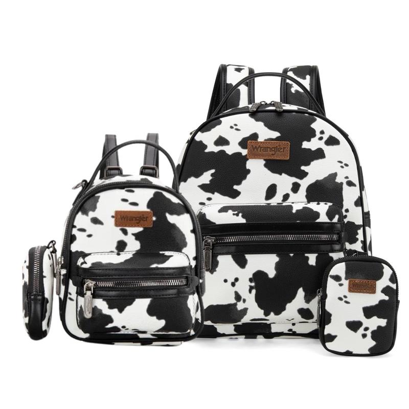 {Live Exclusive Bundle} Mommy and Me Wrangler Cow Print Mini and Full Size Fashion Backpack Set